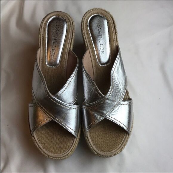 Casteller silver wedge leather mules.  NEW - Picture 4 of 8